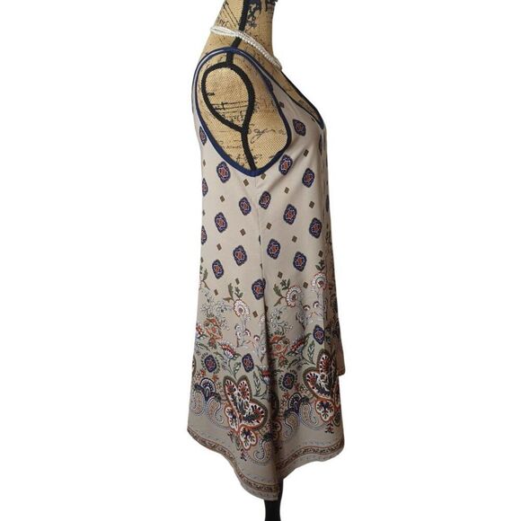Sleeveless Bohemian Floral Dress Sm Beige Western Nature Sundress Asymmetrical - Picture 2 of 7